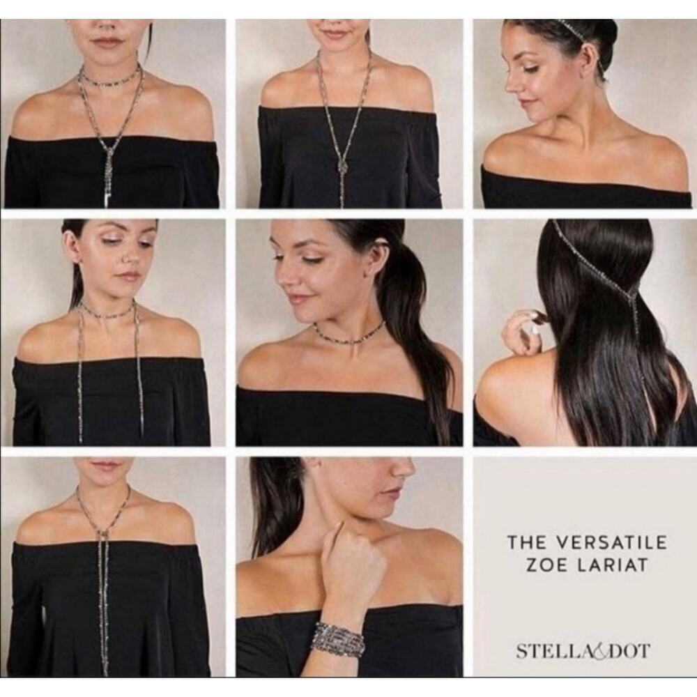 Stella & Dot Mixed Metal “ZOE” Lariat Necklace Crystal Tri Color - Picture 6 of 6